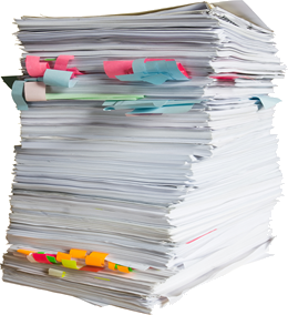 High stack of papers and forms